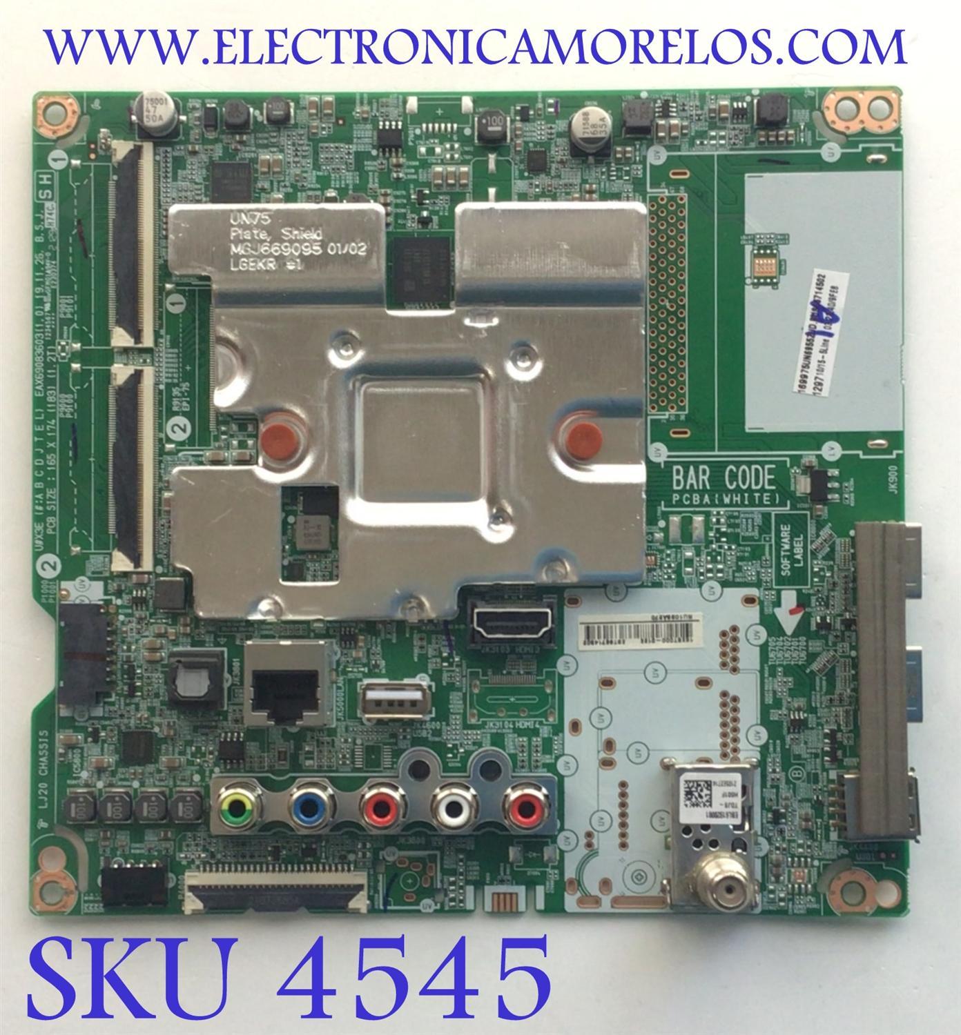 MAIN PARA TV LG 4K·UHD·HDR ((SMART TV)) / NUMERO DE PARTE EBT66714502 / EAX69083603 / 66714502 / EAX69083603(1.0)  PANEL NC750DQG-ABGRA / DISPLAY HV750QUB-F9D / MODELO 75UN6955ZUD / 75UN6955ZUD.BUSNLKR